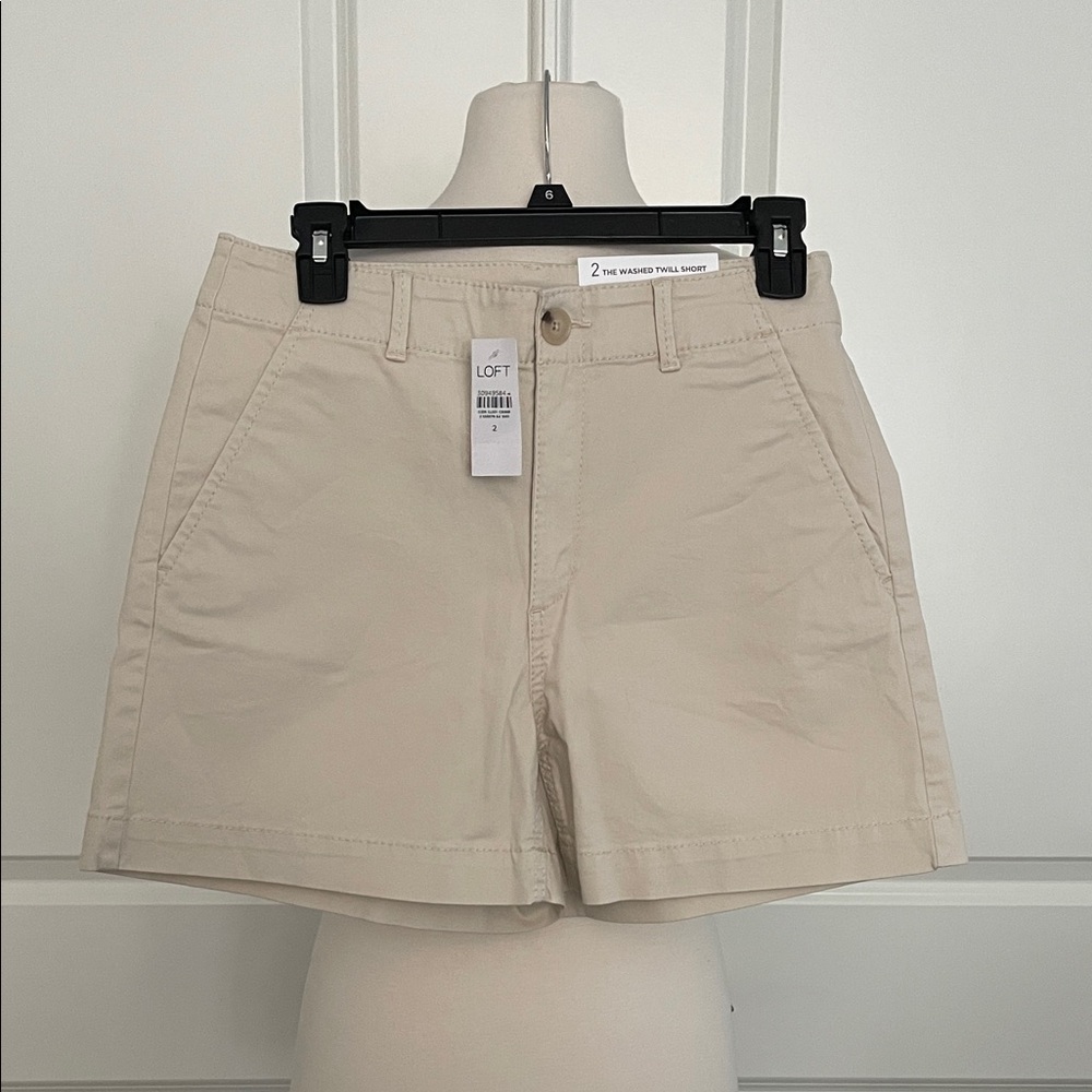 LOFT Washed Twill Short, 4 Inch inseam, light Stone light Khaki color